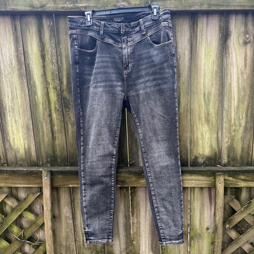 Judy Blue Skinny Fit Faded Black High Rise Jeans Acid Wash Plus Sz 15/32 Neutral